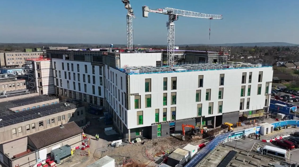 Royal Shrewsbury Hospital: Drone view, 19 months in (Mar 2026)