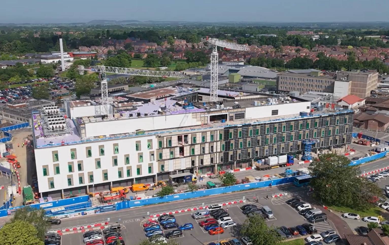 Royal Shrewsbury Hospital: Aerial view, envelope nearing completion (Jun 2026)